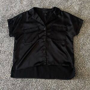 Rachel Zoe Black Satin Button-Up Crop Top